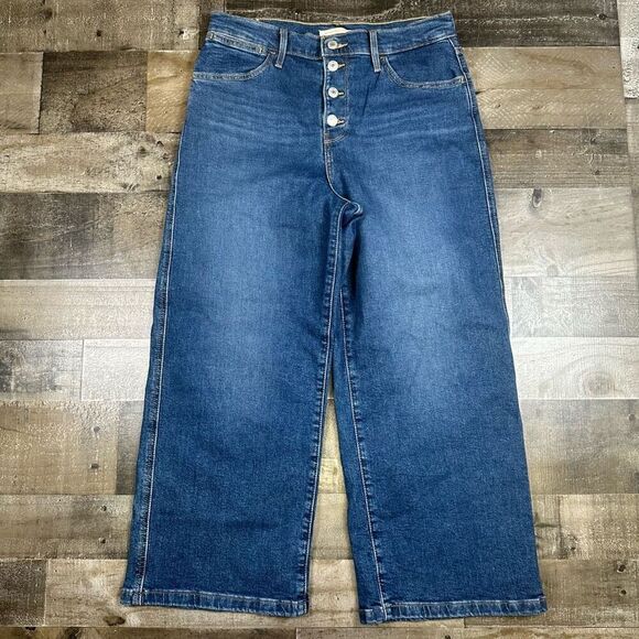 Levi’s Women’s Size 29 Mile High Cropped Wide Leg Jeans Blue Dark Wash Denim - Picture 1 of 8